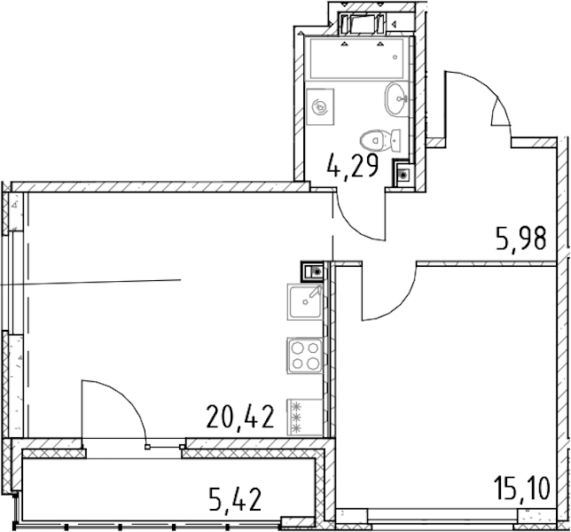 1-комнатная квартира 45.79 м², 11/17 эт., ЖК «Город Первых»